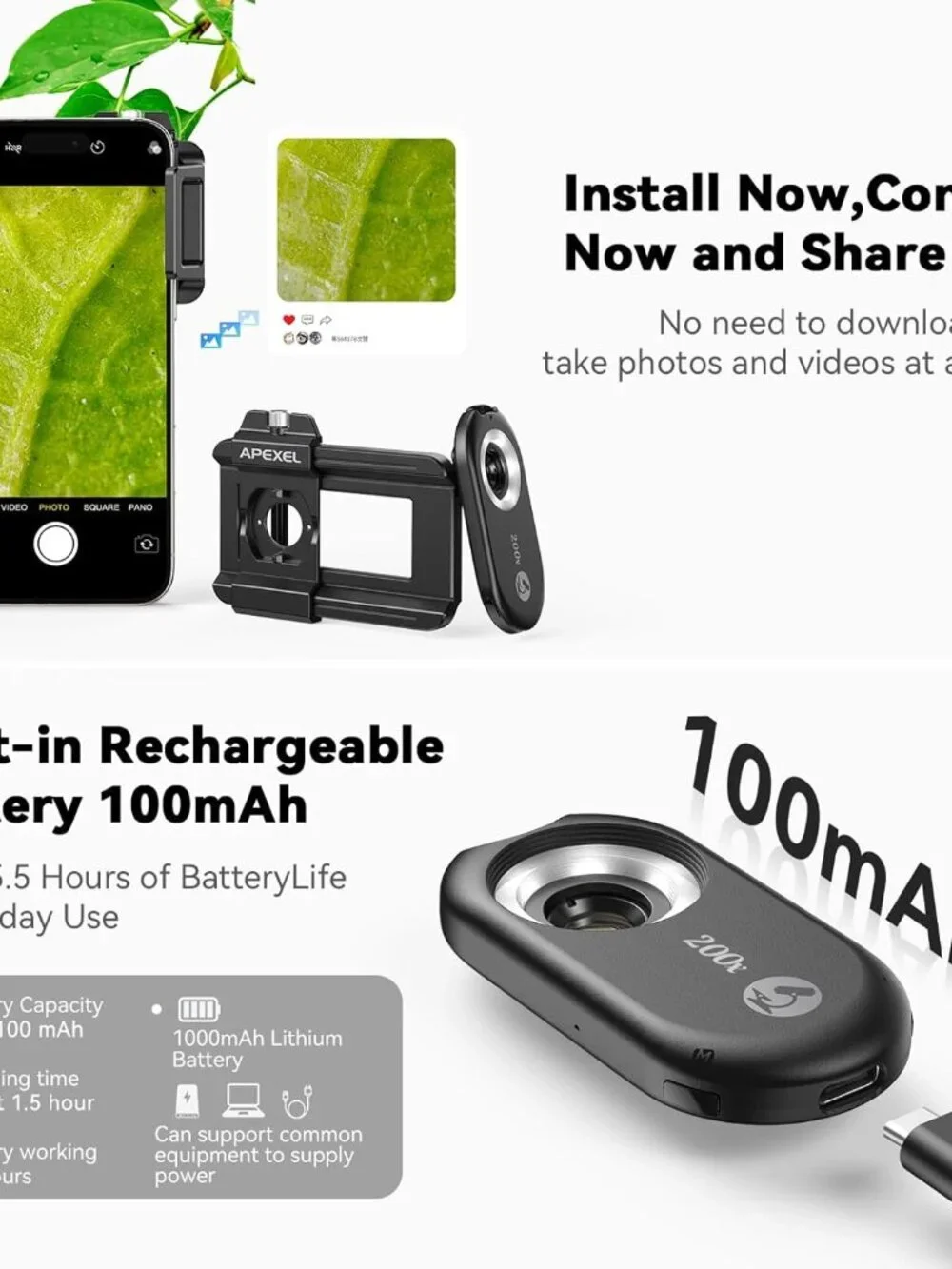 High-Definition 3-in-1 Phone Microscope with Built-in LED - For All Smartphones